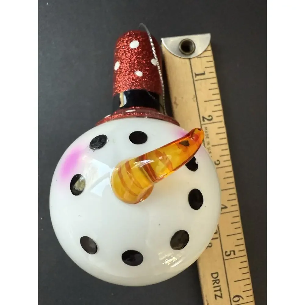 Handblown Glass Snowman Head Face Christmas Ornament Artisan Holiday Cottagecore